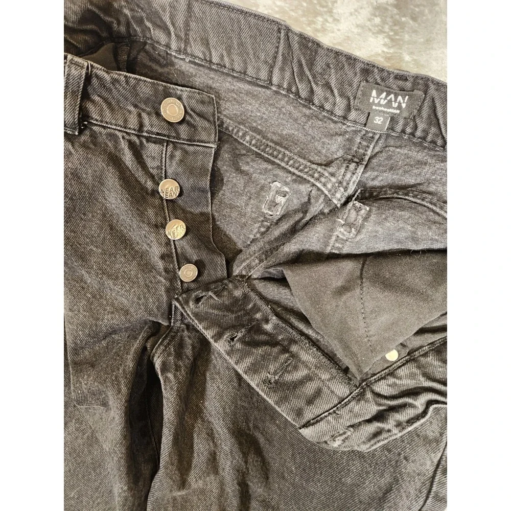 BoohooMan Jeans Mens 32X30 (Tag 32) Officialman Limited Edition Black Button Fly